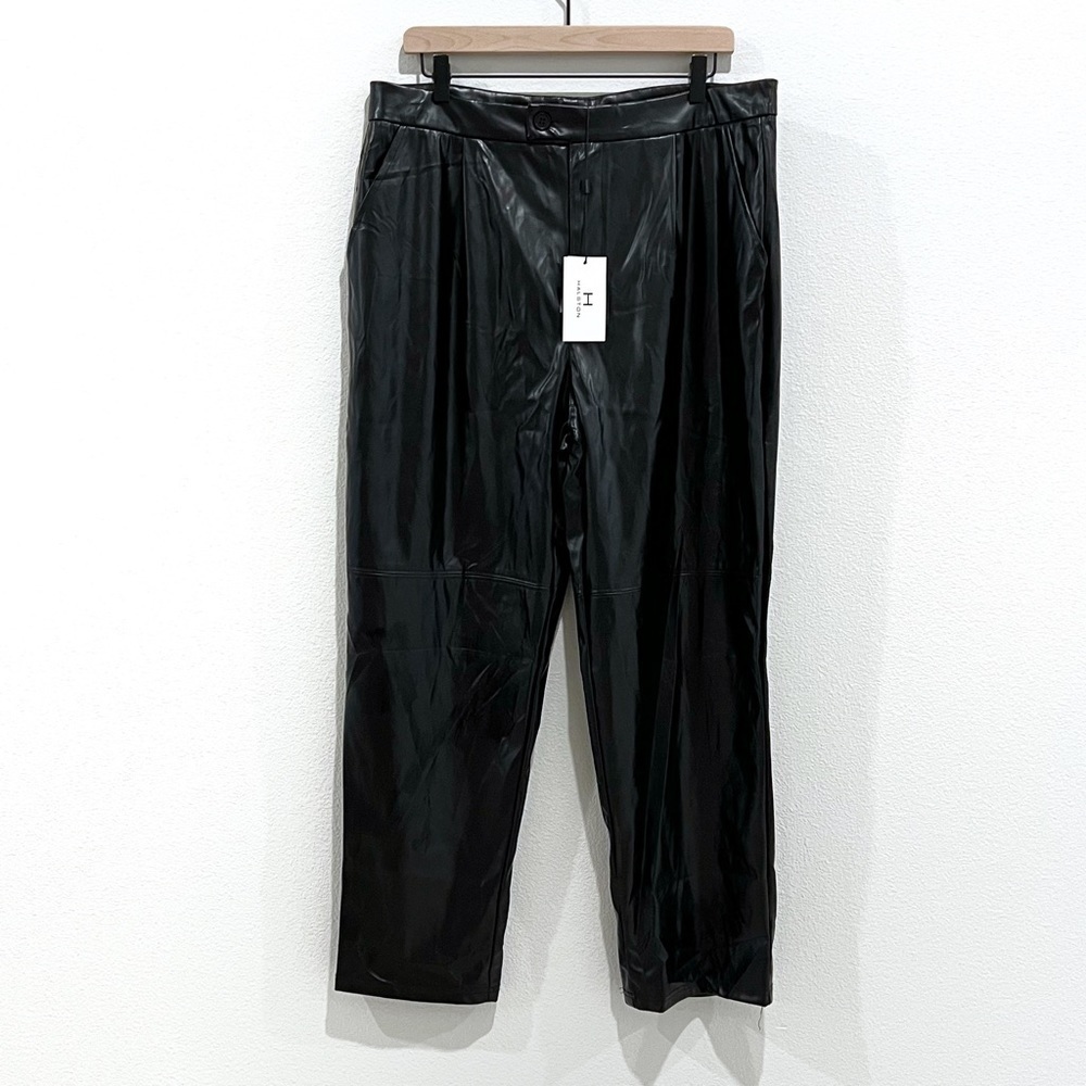 H by Halston Ankle Length Straight Leg Black Faux Leather Pants Size L